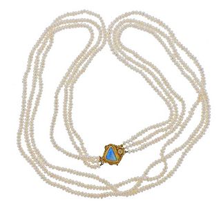 Ross Coppelman 22K 18K Gold Diamond Opal Pearl Necklace 