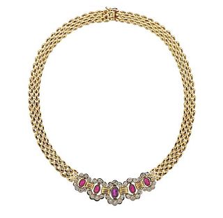 14K Gold Diamond Ruby Necklace 
