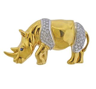 Milano Piero 18K Gold Diamond Sapphire Rhinoceros Brooch Pin