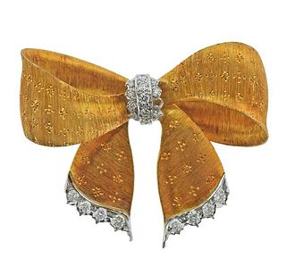 Buccellati 18K Gold Diamond Bow Brooch Pin