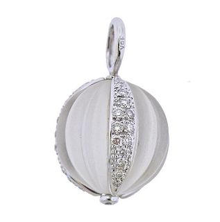 18K Gold Diamond Frosted Crystal Pendant