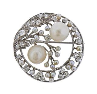 Platinum Diamond Pearl Brooch Pin