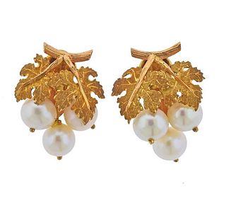 Mario Buccellati 18K Gold Pearl Leaf Earrings