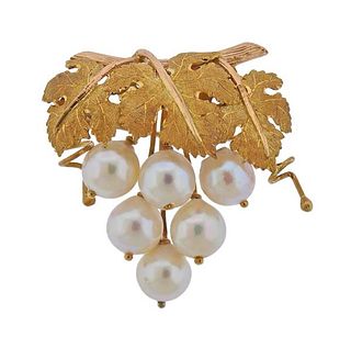 Buccellati 18K Gold Pearl Grape Vine Brooch Pin