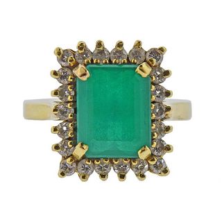 18K Gold Diamonds Emerald Ring