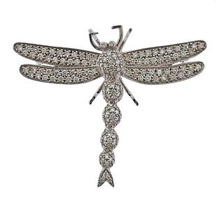 18K Gold Diamond Dragonfly Brooch Pin