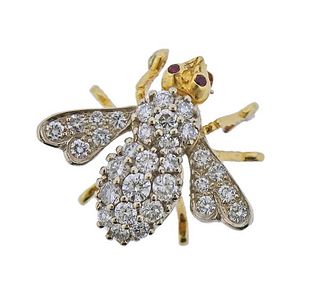 Herbert Rosenthal 18K  Gold Diamond Ruby Bee Brooch Pin