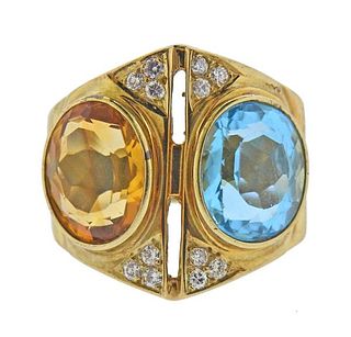 14K Gold Diamond Citrine Topaz Ring
