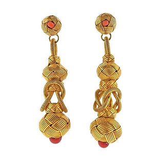 18K Gold Coral Drop Earrings