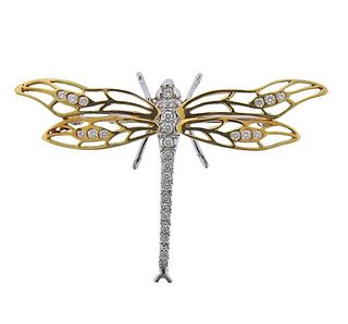 Dankner 18k  Gold Diamond Dragonfly Brooch Pin