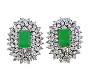 14K Gold Diamond Jade  Earrings