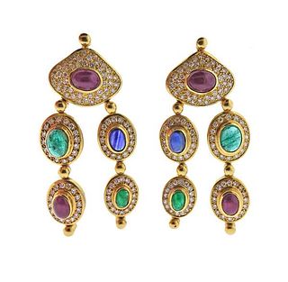 18K Gold Diamond Sapphire Ruby Emerald Earrings