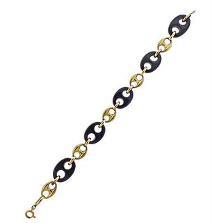 14K Gold Onyx Link Bracelet