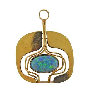 Modernist 18K Gold Opal Pendant