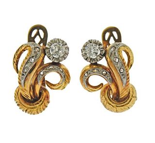 Antique 18K Gold Platinum Diamond  Earrings 