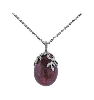 Faberge 18K Gold Diamond Enamel Egg Pendant Necklace 