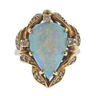 14K Gold Diamond Opal Ring