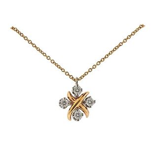 Tiffany &amp; Co Schlumberger 18k Gold Platinum Diamond Lynn Pendant Necklace