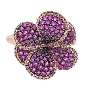 Effy 14K Gold Diamond Pink Sapphire Flower Ring