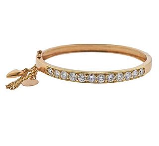 14K Gold Diamond Heart Charm Bangle Bracelet