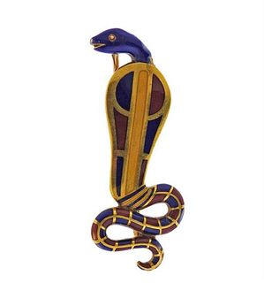 Antique European 18K Gold Enamel Snake Brooch Pin