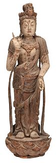 Carved Wooden Statue of a Standing Guanyin