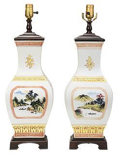 Near Pair of Chinese Vases Converted to Lamps