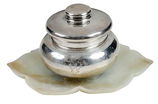 Silver and Chinese Jade Inkwell