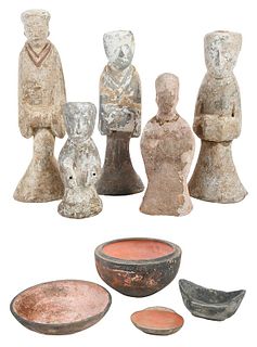 Nine Early Chinese Earthenware Burial Items