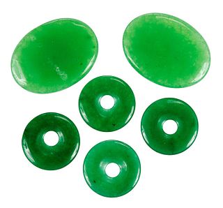 Six Pieces Apple Green Carved Jade 
