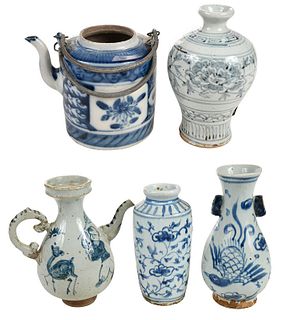 Five Chinese Blue and White Decorated Vessels