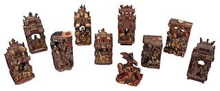 Ten Gilt and Lacquered Temple Carvings