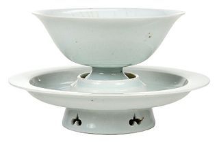 A Qingbai Porcelain Cup and Pierced Trefoil Stand