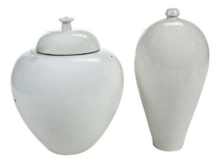 Two Asian White Glazed Vases