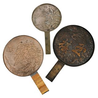 Three Japanese Bronze Hand Mirrors