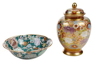 Japanese Satsuma Mille Fleur Vase and Bowl
