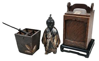 Two Asian Bronze Sculptures with Fitted Box