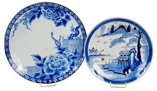 Two Japanese Blue and White Porcelain Chargers