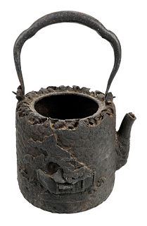 Japanese Iron Teapot with Relief Decoration