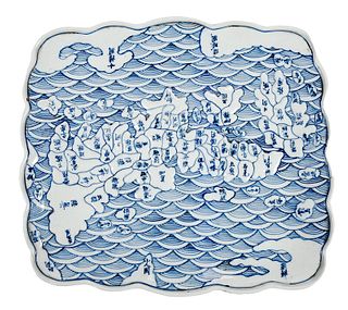 Japanese Arita Ware Blue and White Map Tray
