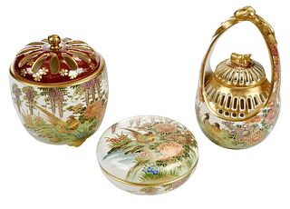 Three Piece Set of Japanese Satsuma Porcelain
