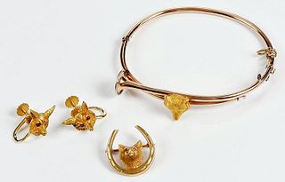 Three Pieces Gold Fox Hunt Themed Jewelry