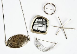 Five Pieces Handmade Silver Modernist Jewelry
