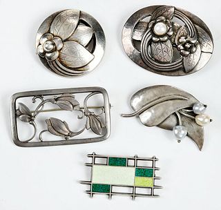 Five Sterling Georg Jensen Brooches