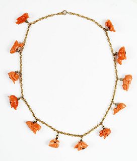 14kt. Carved Coral Necklace