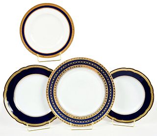 37 Cobalt and Gilt Decorated Porcelain Plates