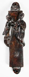 A Signed Judaica Bronze Figural Mezuzah Case