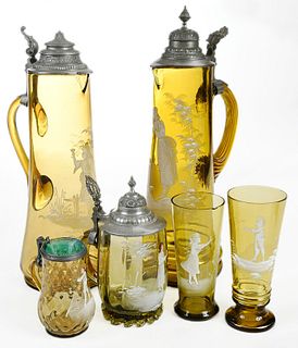 Six Pieces Mary Gregory Glass