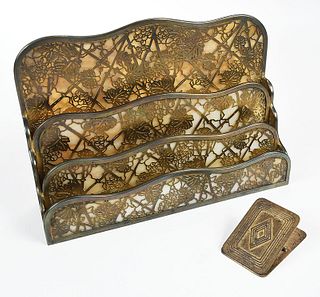 Tiffany Gilt Bronze Letter Rack and Desk Clip
