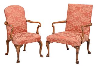 Two Queen Anne Style Shepherd's Crook Armchairs